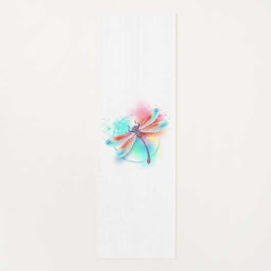 水色の背景に赤いトンボ ヨガマット (正面)