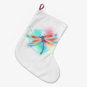 水色の背景に赤いトンボ ラージクリスマスストッキング (正面 (吊り時))