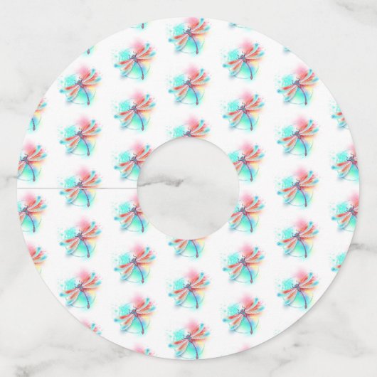 水色の背景に赤いトンボ ワイングラスタグ (正面)