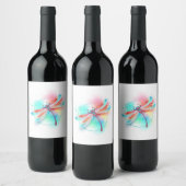 水色の背景に赤いトンボ ワインラベル (ボトル)