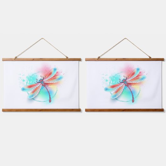 水色の背景に赤いトンボ 吊り下げ型タペストリー (ダブル)