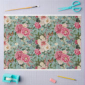 水色の背景を織った牡丹 薄葉紙 (クラフト)