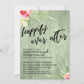 水色の花が緑の木の後に幸せに 招待状 (正面)