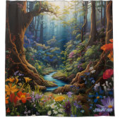 水色の花とサンセットシャワーカーテン シャワーカーテン (正面)