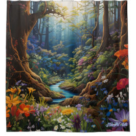 水色の花とサンセットシャワーカーテン シャワーカーテン