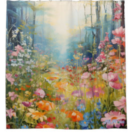 水色の花とサンセットシャワーカーテン シャワーカーテン