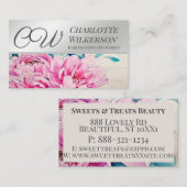 水色の花とメタリックシルバーフローラ 名刺 (正面/裏面)