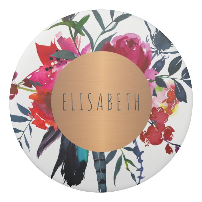 水色の花と銅円あなたの名前 消しゴム (正面)