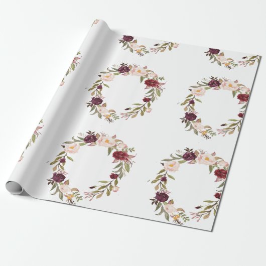 水色の花のリースのギフト用包装紙 ラッピングペーパー (アンロールド)