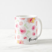 水色の花の名パーソナライズされた前コーヒーマグ コーヒーマグカップ (正面右)