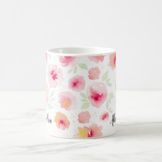 水色の花の名パーソナライズされた前コーヒーマグ コーヒーマグカップ (中央)