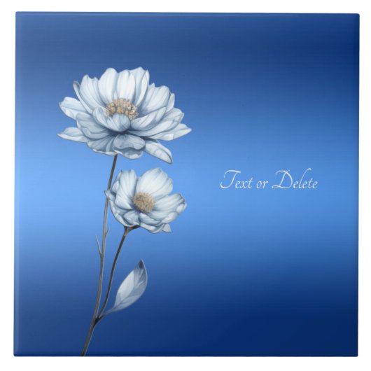 水色の花の水彩画 セラミックタイル (正面)