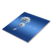 水色の花の水彩画 セラミックタイル (側面)