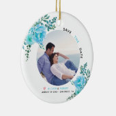 水色の花の結婚式Dateの写真を保存 セラミックオーナメント (右)