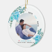 水色の花の結婚式Dateの写真を保存 セラミックオーナメント (左)