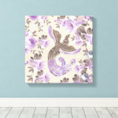 水色の花を持つフェニックスバード キャンバスプリント (インサイチュ (ウッドフロア))