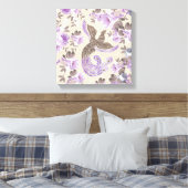 水色の花を持つフェニックスバード キャンバスプリント (インサイチュ (寝室))