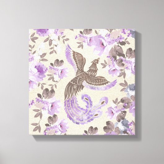 水色の花を持つフェニックスバード キャンバスプリント (正面)