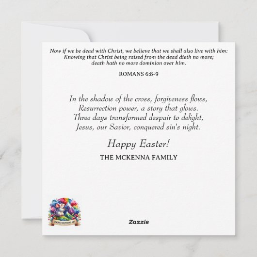 水色の花蝶バニーイースター シーズンカード (裏面)