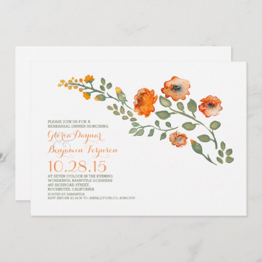 水色の花 – かわいいフローラリハーサルディナー 招待状 (正面/裏面)