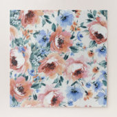 水色の花、シームレスなパターンイラストレーション。 ジグソーパズル (横)