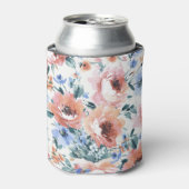 水色の花、シームレスなパターンイラストレーション。 缶クーラー (缶正面)