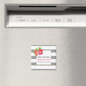 水色の花、ストライプ結婚式日付を保存 マグネット (インサイチュ (食洗機))