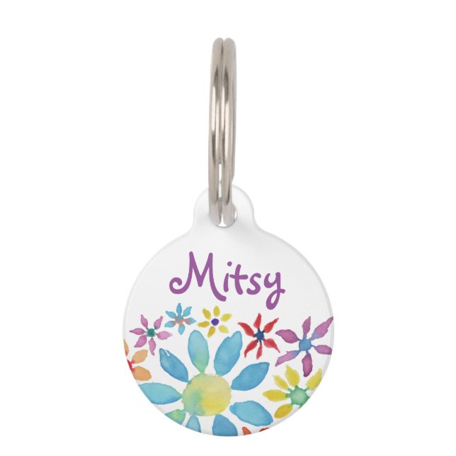 水色の花 ペット　ネームタグ (正面)