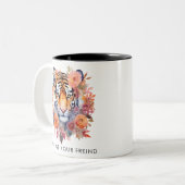 水色の花、美しい虎パーソナライズされた ツートーンマグカップ (正面左)