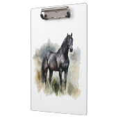 水色の草地に咲く美しい黒い牡馬 クリップボード (左)