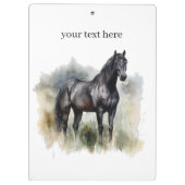 水色の草地に咲く美しい黒い牡馬 クリップボード (裏面)