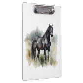 水色の草地に咲く美しい黒い牡馬 クリップボード (右)