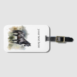 水色の草地に咲く美しい黒い牡馬 ラゲッジタグ