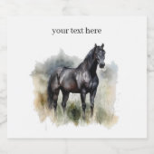 水色の草地に咲く美しい黒い牡馬 リキュールボトルラベル (シングルラベル)