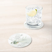 水色の葉と金ゴールドの結婚式は日付を保存 ラウンドペーパーコースター (インサイチュ)