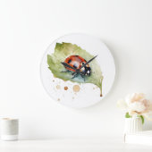 水色の葉に座っ鮮やかているテンジウムシ ラージ壁時計 (ホーム)