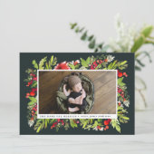 水色の葉のクリスマス誕生のお知らせ シーズンカード (スタンド正面)