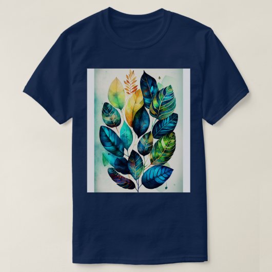 水色の葉パターン Tシャツ (デザイン正面)