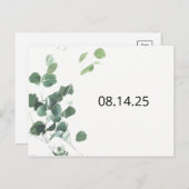 水色の葉フォントを保存モダンする 案内ポストカード (正面/裏面)