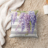 水色の藤のフローラ灰色 クッション (ブランケット)