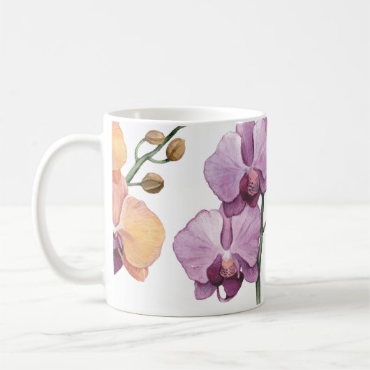 水色の蘭の花、シームレスなパターン。 コーヒーマグカップ (左)