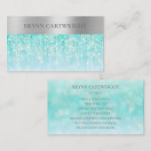 水色の虹色の輝く《写真》ぼけ味ブラシ付きシルバー 名刺 (正面/裏面)