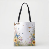 水色の蝶々と野の花 トートバッグ (正面)