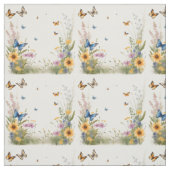 水色の蝶々と野の花 ファブリック (見本)
