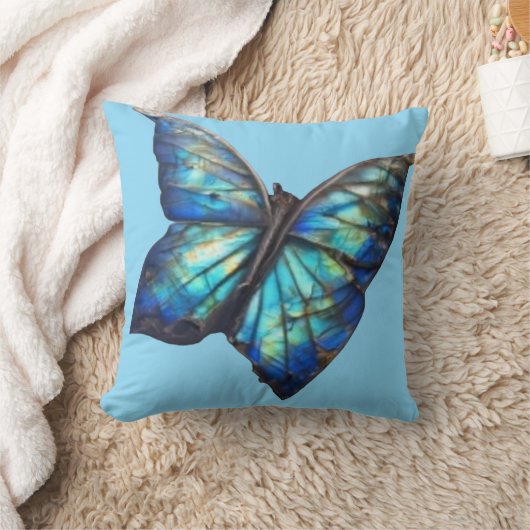 水色の蝶 クッション (ブランケット)