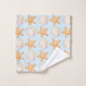 水色の貝殻とヒトデのバスタオオルセット バスタオルセット (ウォッシュタオル)