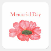 水色の赤いケシ畑の野花 スクエアシール (正面)