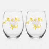 水色の赤いチューリ結婚ップのワイングラス氏&ミセス ステムなしワイングラス (裏面)