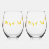 水色の赤いチューリ結婚ップのワイングラス氏&ミセス ステムなしワイングラス (左)