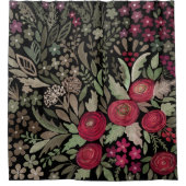 水色の赤いバラの花の小さなフローラグリーンレ シャワーカーテン (正面)